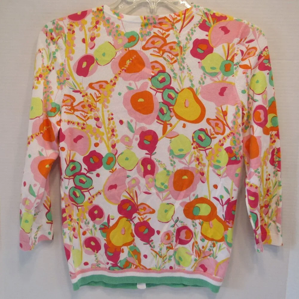 Talbots Petite 3/4 Sleeve White Floral Lightweight Cardigan Sweater Size P-XS - Picture 2 of 3